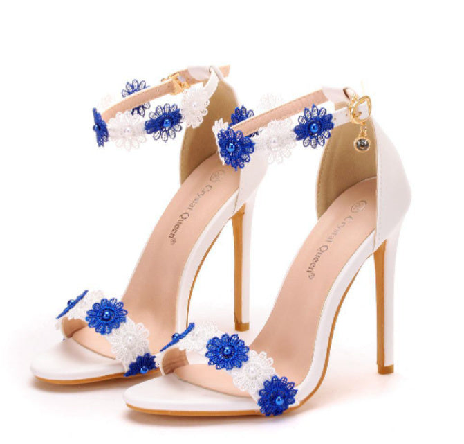 Sandales de Mariée à Talons Aiguilles en Dentelle Blanche Talon 7,5 cm