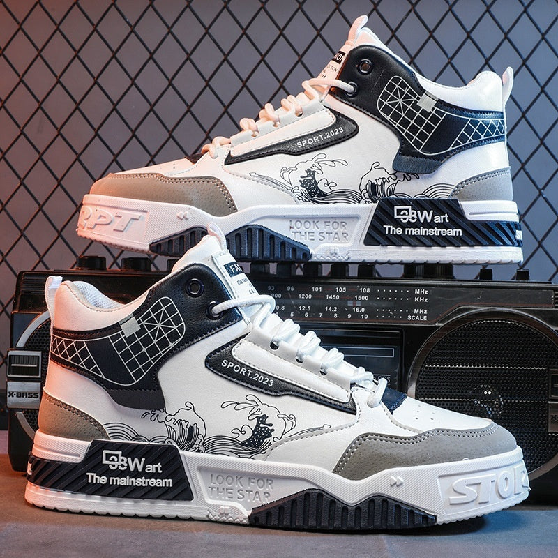 Chaussures de sport montantes décontractées d'été pour homme, beiges, blanches et bleues
