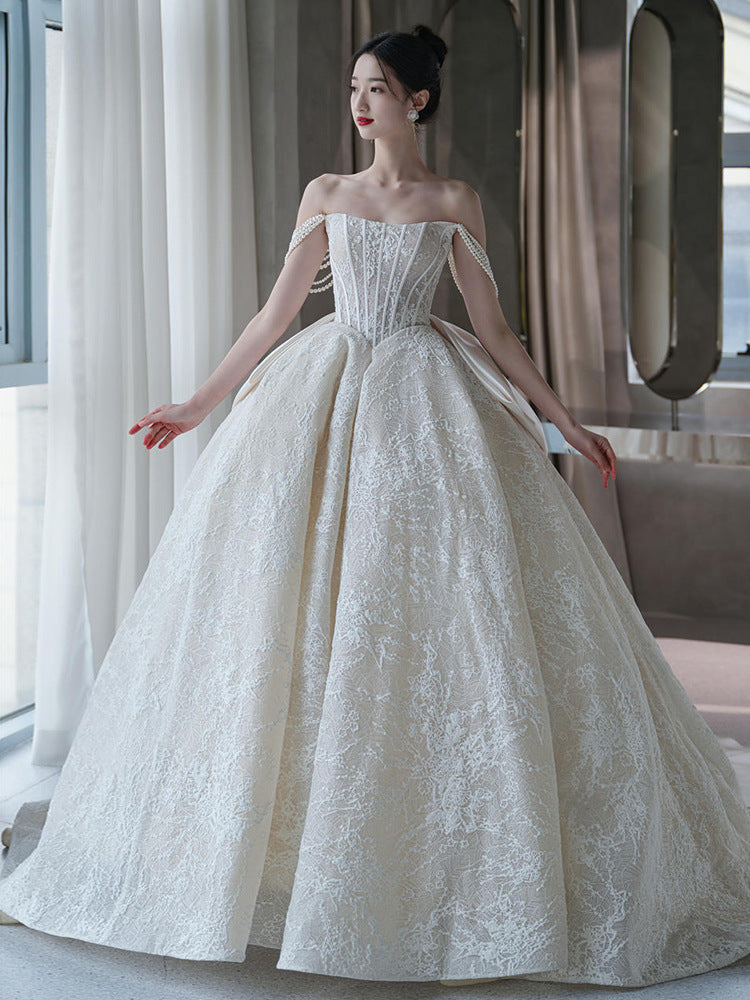 Bandeau French Lace Bridal Wedding Dress Sleeveless Long Skirt