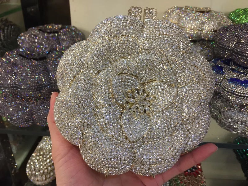 Sac de soirée rigide rond en métal rose pour femmes