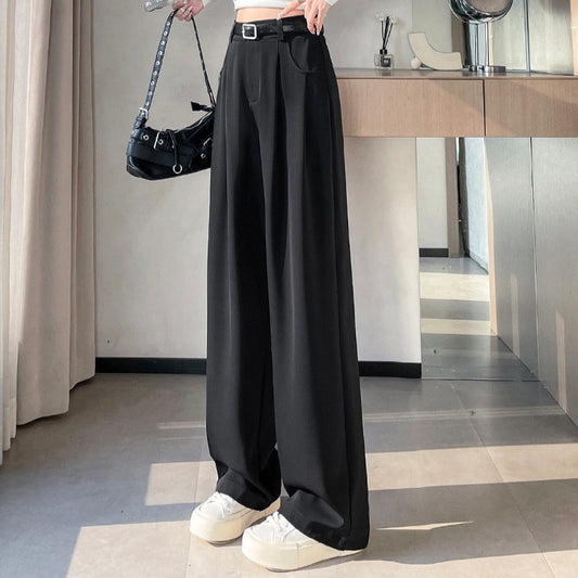 Spring Autumn High-End Loose Straight-Leg Pants for Slimming and Hip Coverage