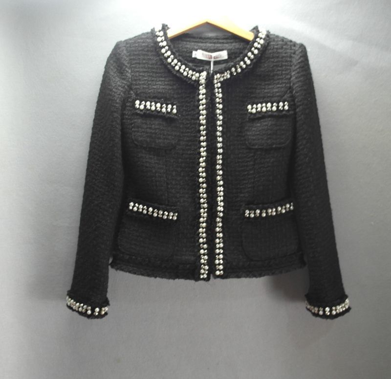 Women's Autumn Winter Plaid Wool Slim Fit Coat with Beads