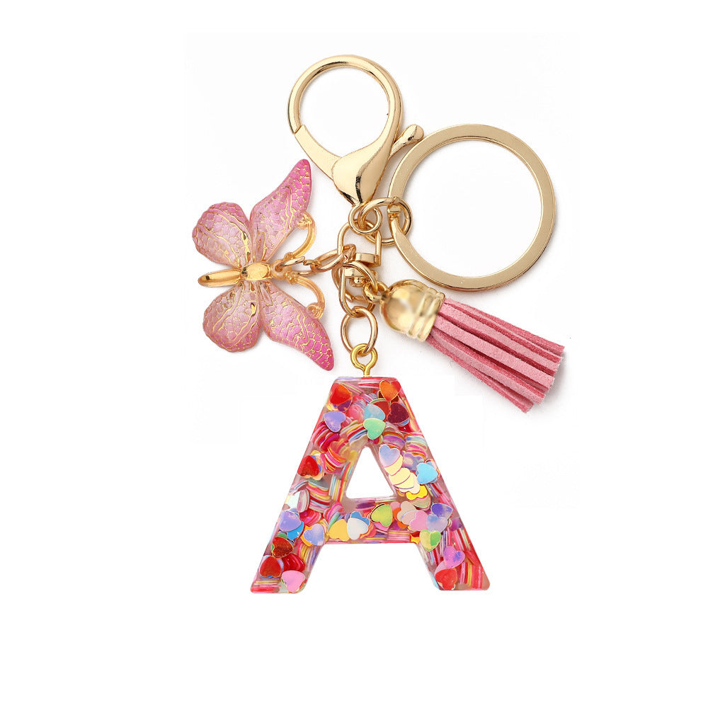 Resin English Letter Epoxy Butterfly Pendant Key Ring