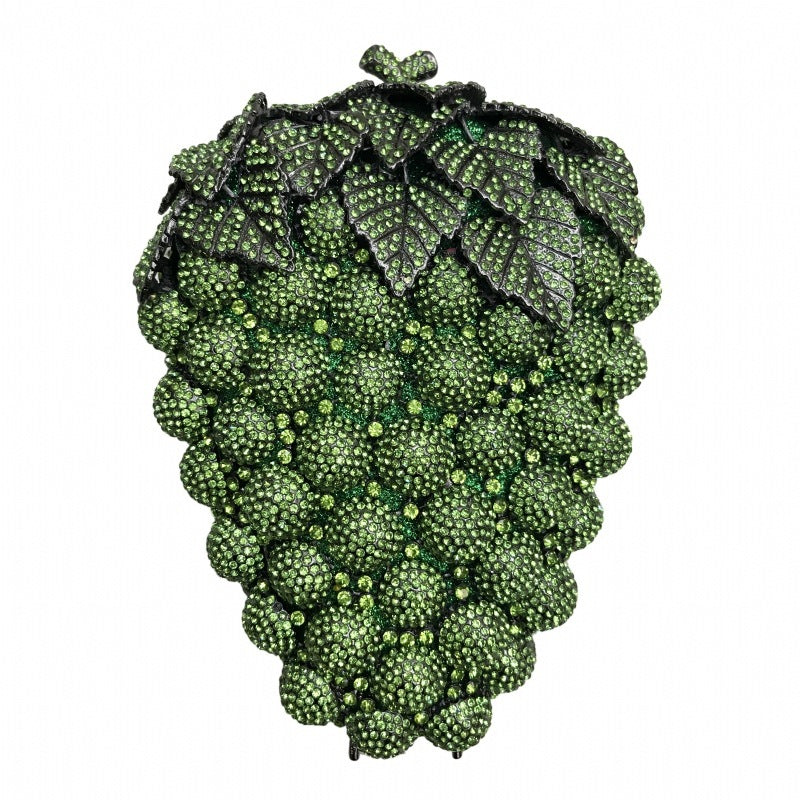 Sac de dîner à chaîne en forme de raisin clouté de diamants, petit 13x17.5x8 cm