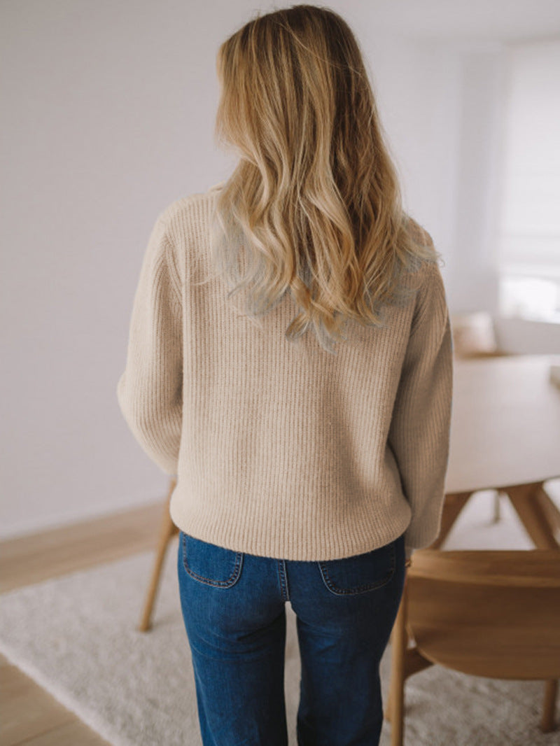 Ladies Casual Fashion Pullover Zipper Sweater