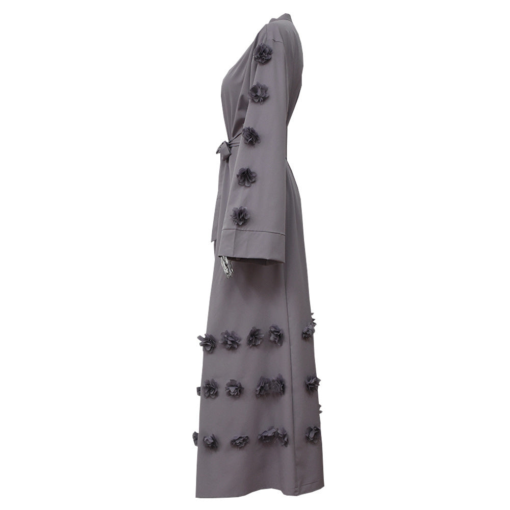 Loose Cardigan Three-dimensional Floral Lace Up Robe for Middle Eastern Women