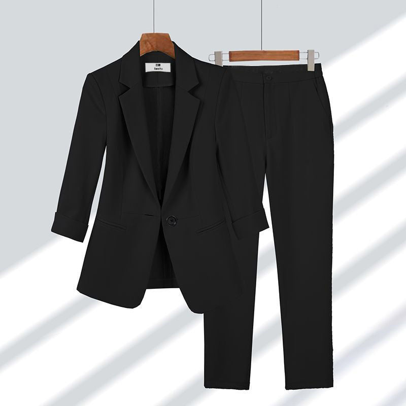 2pcs Women's Casual Blazer Set Solid Color Lapel Single-Breasted Jacket & Zipper Pants Office Suit