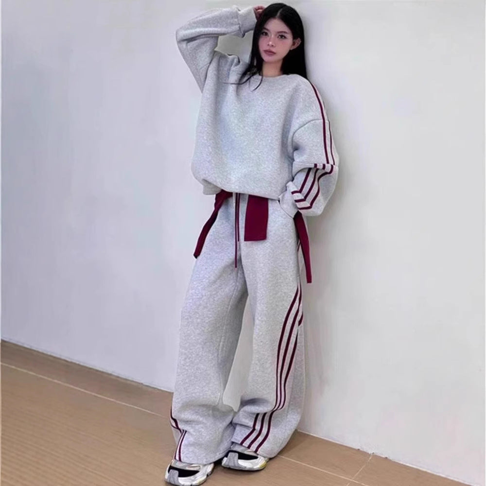 Ensemble de sport décontracté deux pièces et sweat à capuche épaissi pour femme automne-hiver