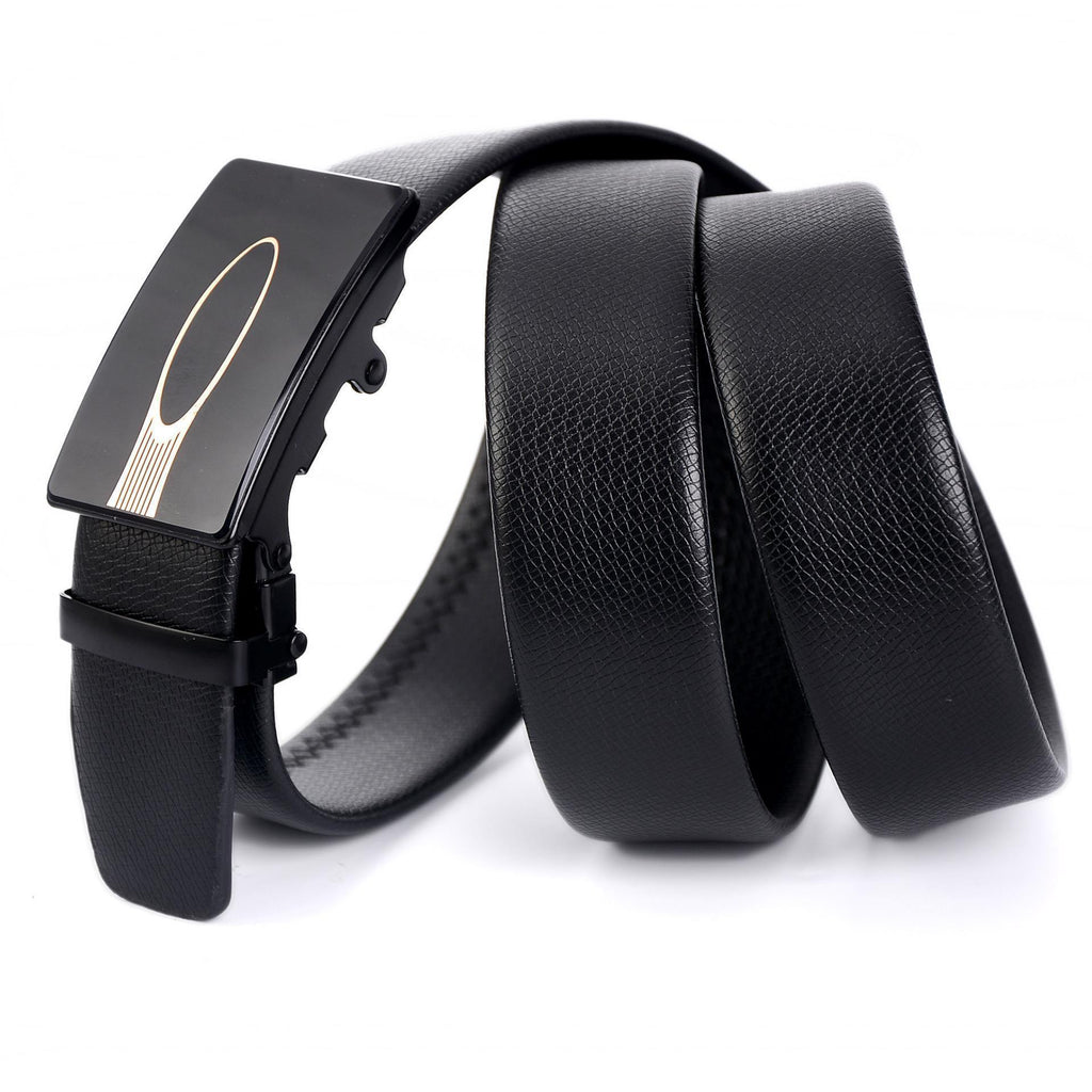 Men's Automatic Buckle Business Casual Belt with Mirror Acrylic Iron Button, 110-130cm, Patent Leather Finish