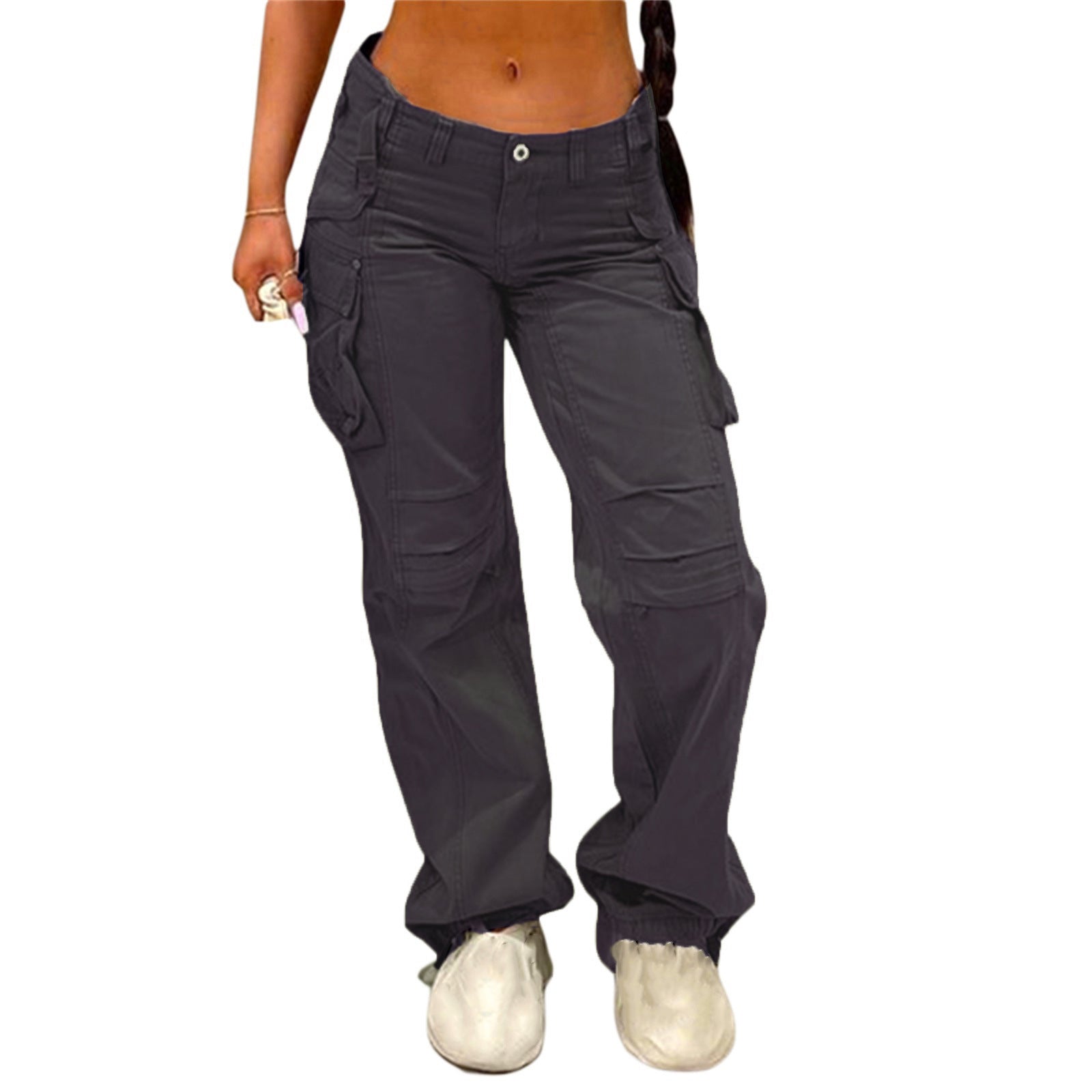 Pantalon cargo multipoches ample et droit pour femme