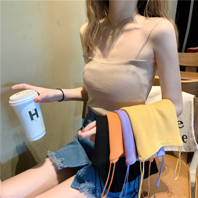 Slim Fit Knitted Spaghetti Strap Vest Outerwear Free Size