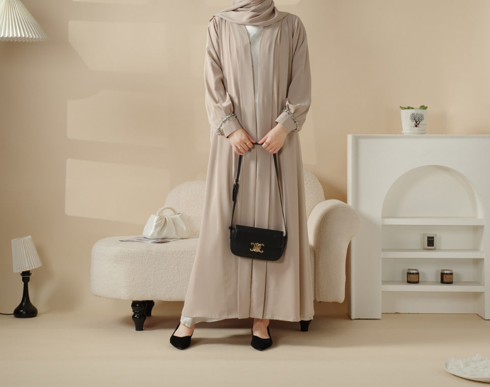 Manteau en satin du Moyen-Orient, jupe à poignets en diamant, robe