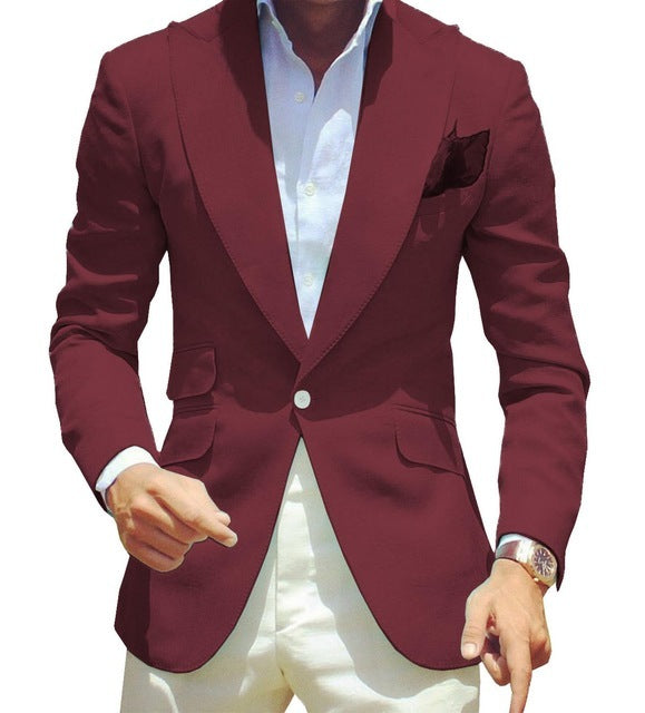 Men's Pure Color Polyester Suit Jacket Simple Temperament