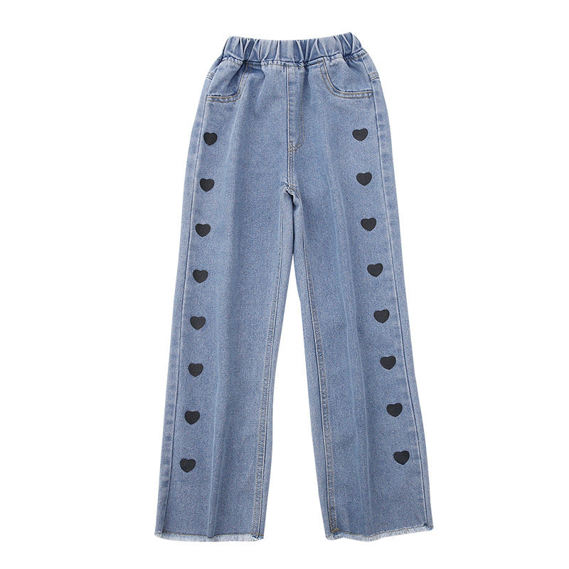 Girls Light Blue Denim Wide Leg Casual Pants