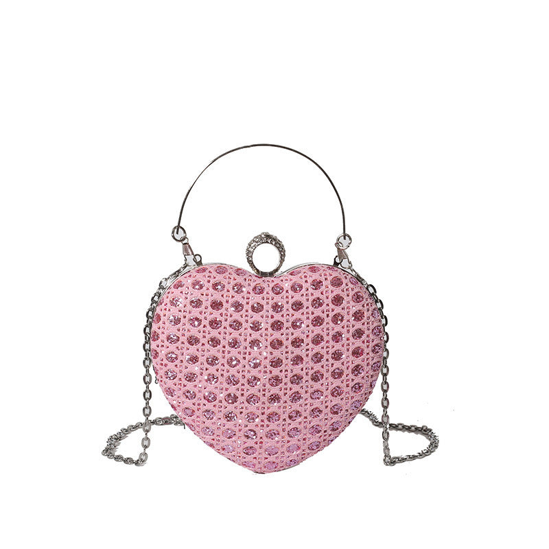 Women's Heart-Shaped Chain Messenger Bag with Sequins
