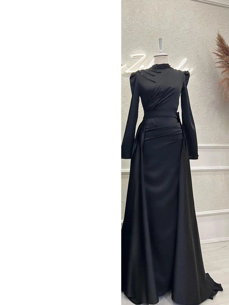 Muslim Stand Collar Detachable Long Sleeve Evening Dress