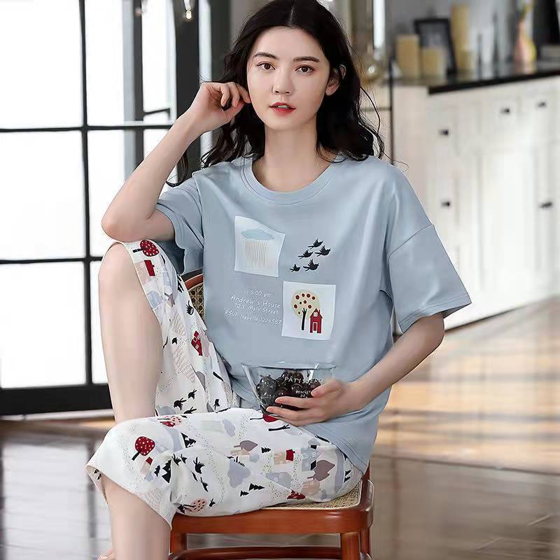 Women's Plus Size Short Sleeve Cropped Pajama Set Homewear