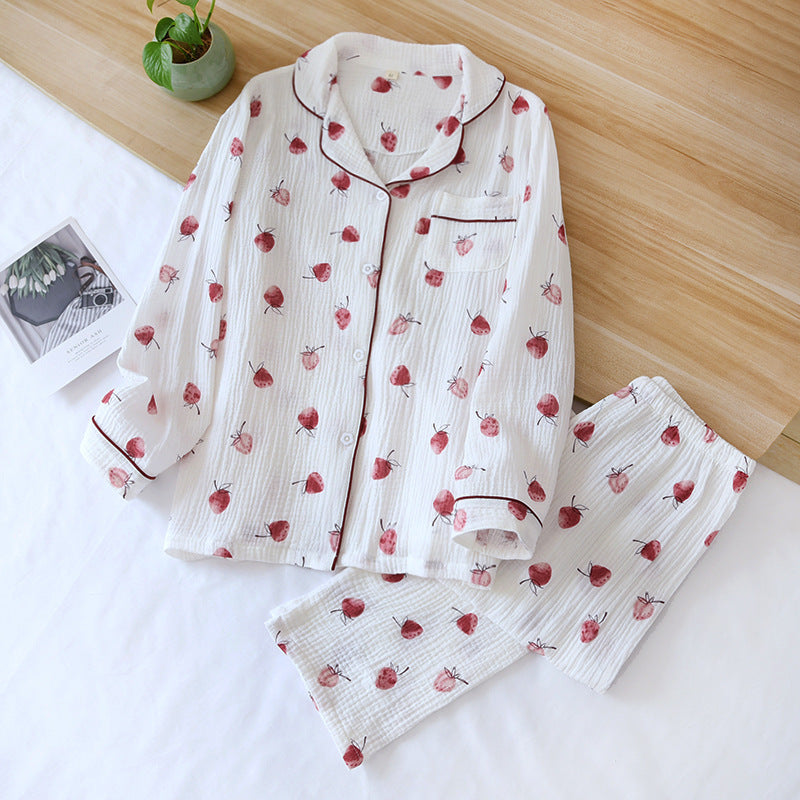 Women's Fashion Cotton Autumn Double-layer Gauze Home Wear Suit