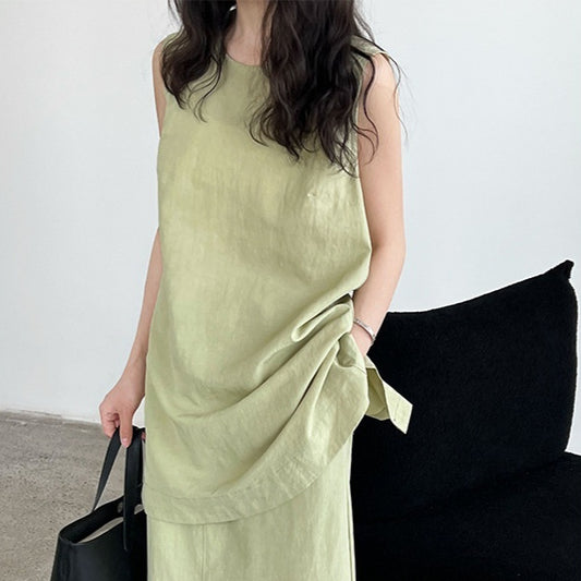 Temperament High-grade Cinched Sleeveless Top With High Waist Skirt