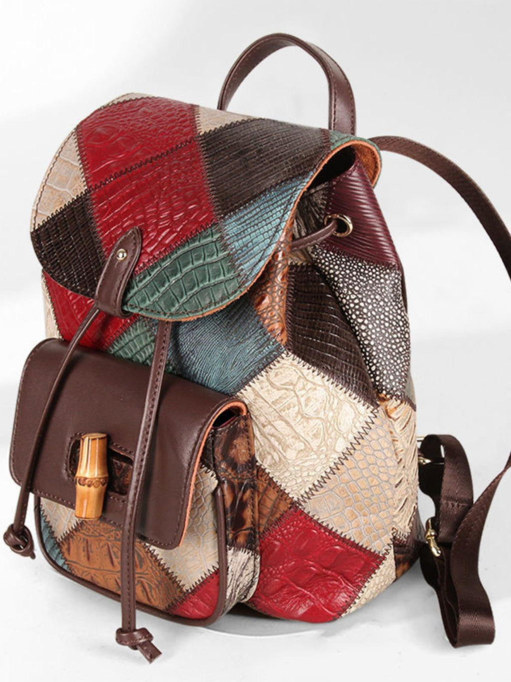 Sac à dos de voyage en cuir à cordon pour femme - Taille ordinateur 11 pouces, anti-éclaboussures