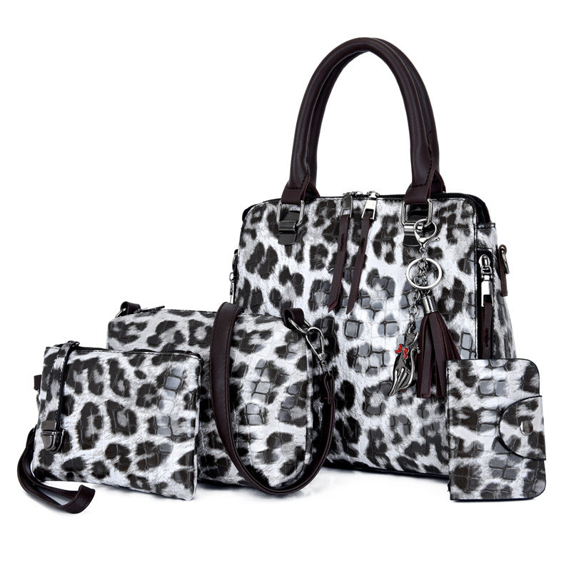 Tassel Portable Snakeskin Pattern Mother Bag Set with Handbag, Crossbody, and Wallet
