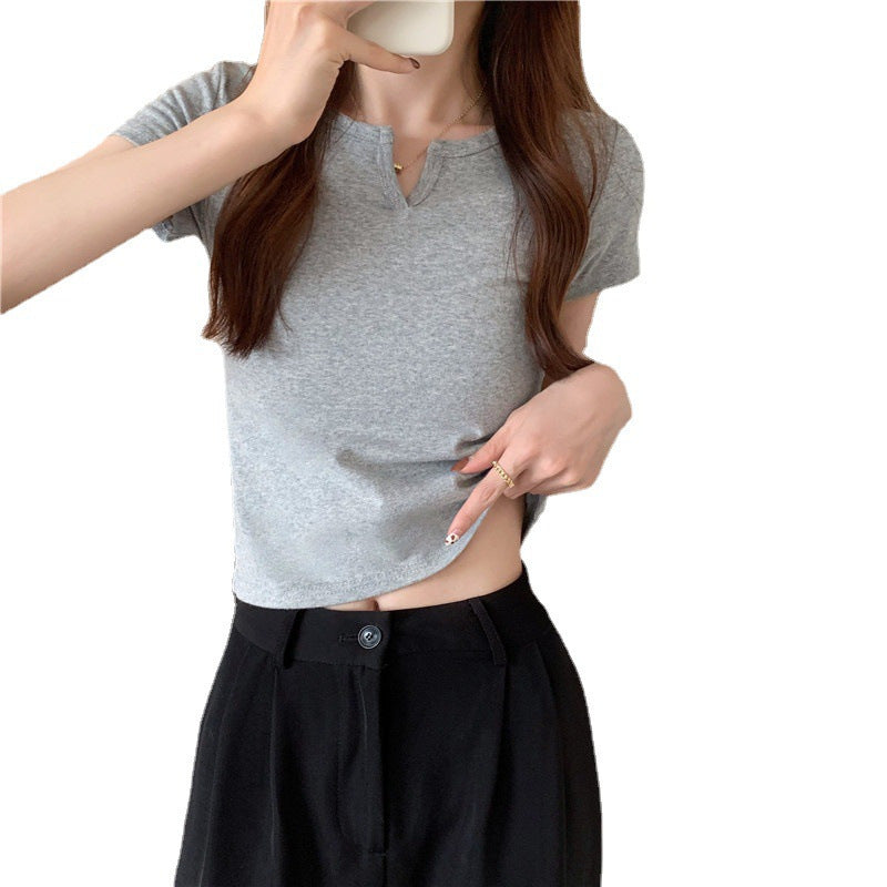 Women's Slim Fit Midriff-Baring Short Sleeve T-Shirt in Milk Silk