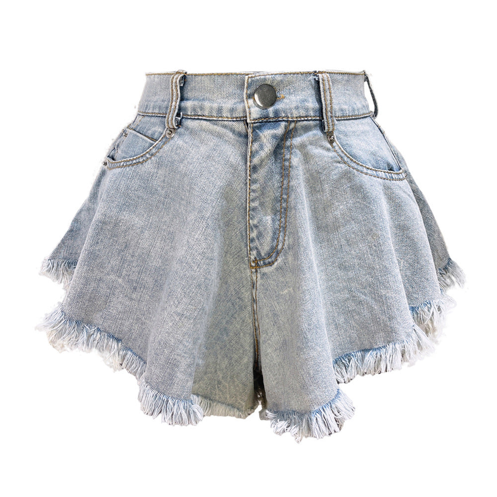 High Waist Loose Tassel Denim Shorts for Women