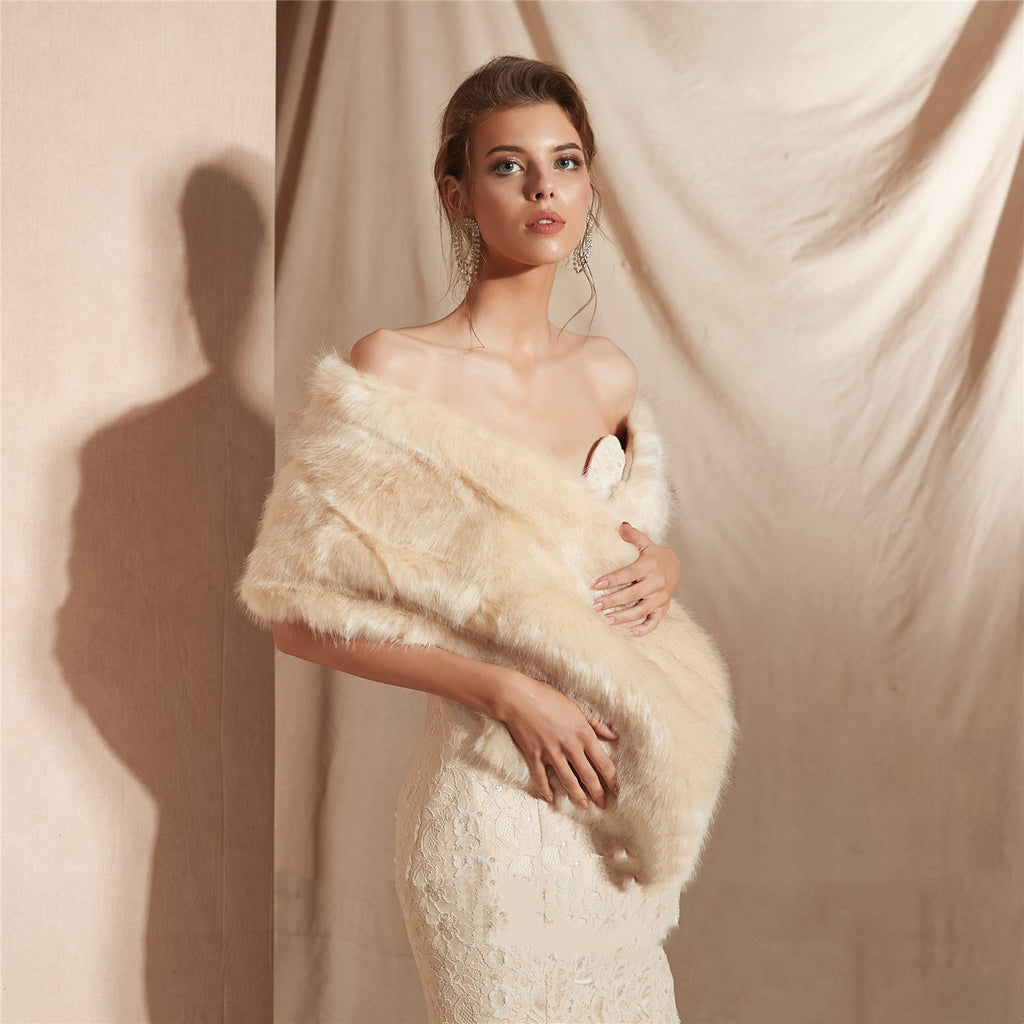 Châle de mariée en fausse fourrure de renard pour femme, pour l'hiver