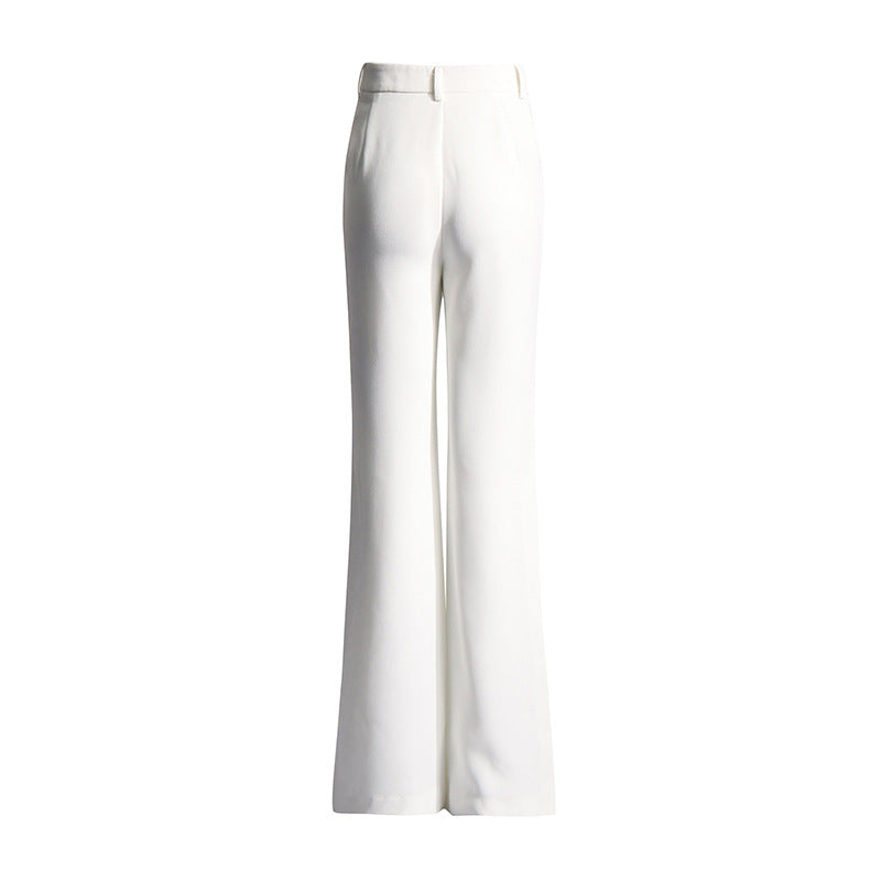 Women’s White Side-Slit Bootcut Trousers Suit Polyester