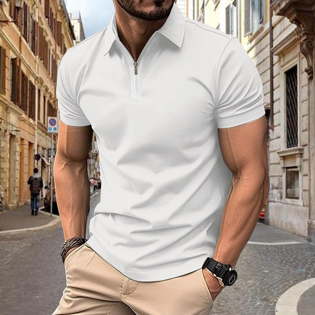 Men's Zipper Lapel Polo Shirt Short Sleeve