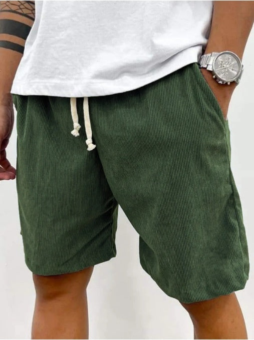Men's Corduroy Drawstring Shorts with Pockets – Casual Summer Pants