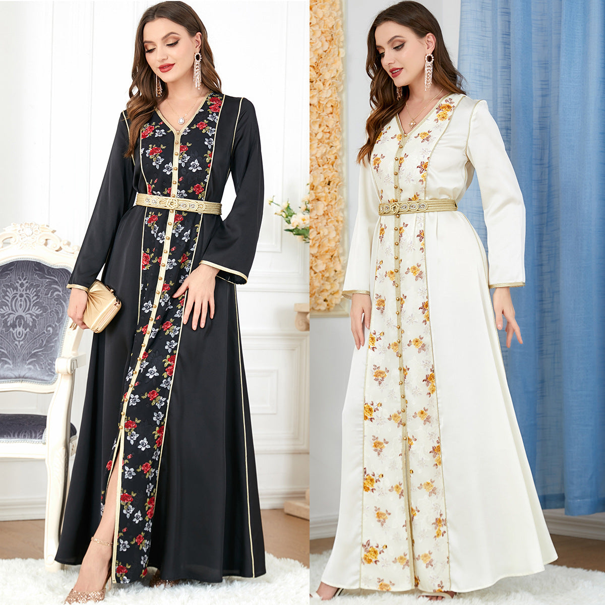 Robe ample trapèze à manches longues pour femmes du Moyen-Orient