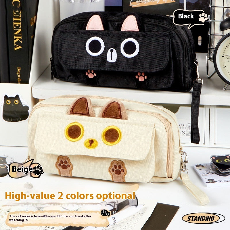 Fashion Cat Canvas Large Capacity Stationery Bag