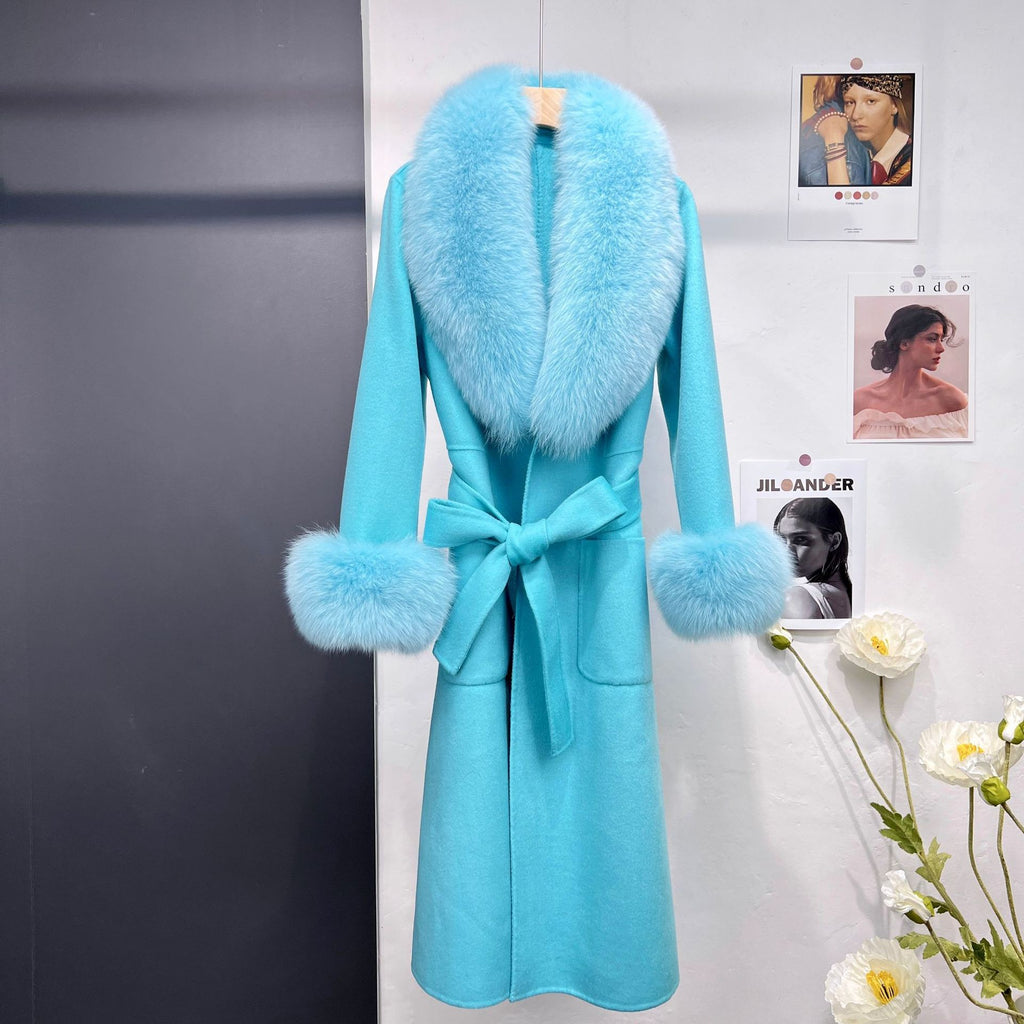 Women’s Autumn Winter Wool Double-Sided Long Fur Coat