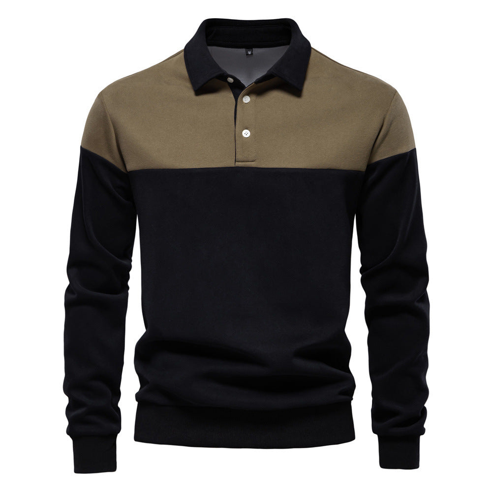 Pull en mélange de coton décontracté à manches longues et col polo pour homme