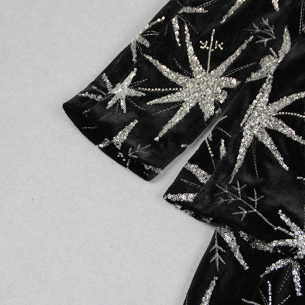 Fashion Women's Black Polyester Starfish Long Sleeve Three-Piece Suit S-XL