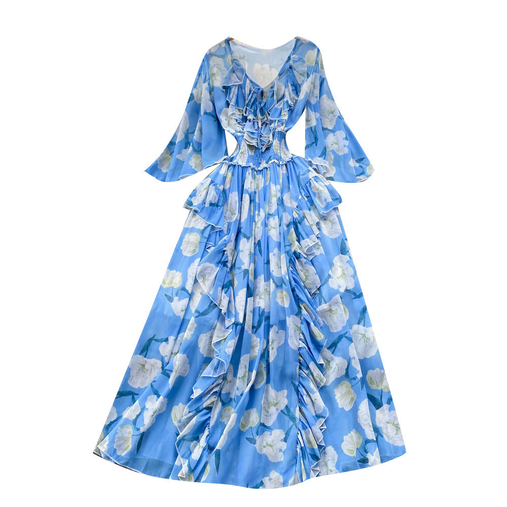 Tea Break French Retro Chiffon High Waist Dress