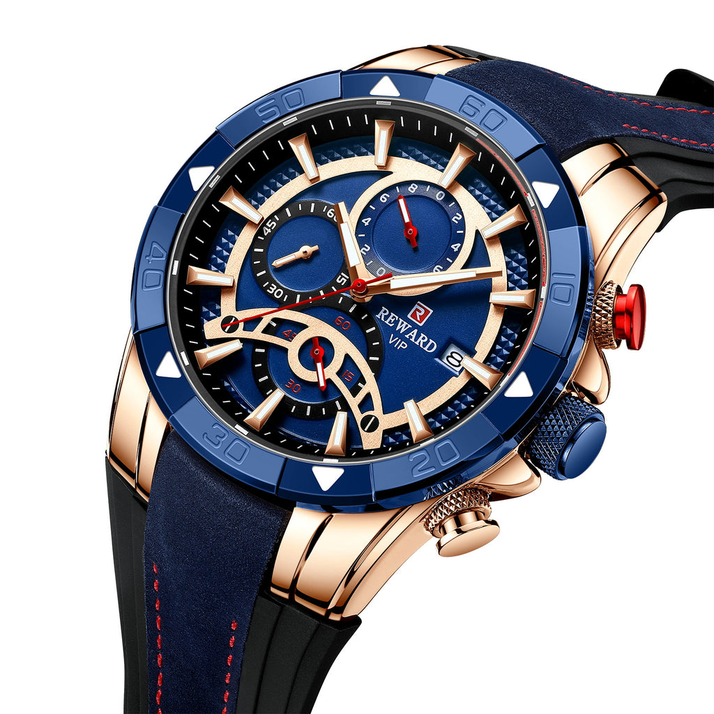 Montre Homme d'Affaires à Quartz avec Calendrier et Bracelet en Silicone à Six Aiguilles