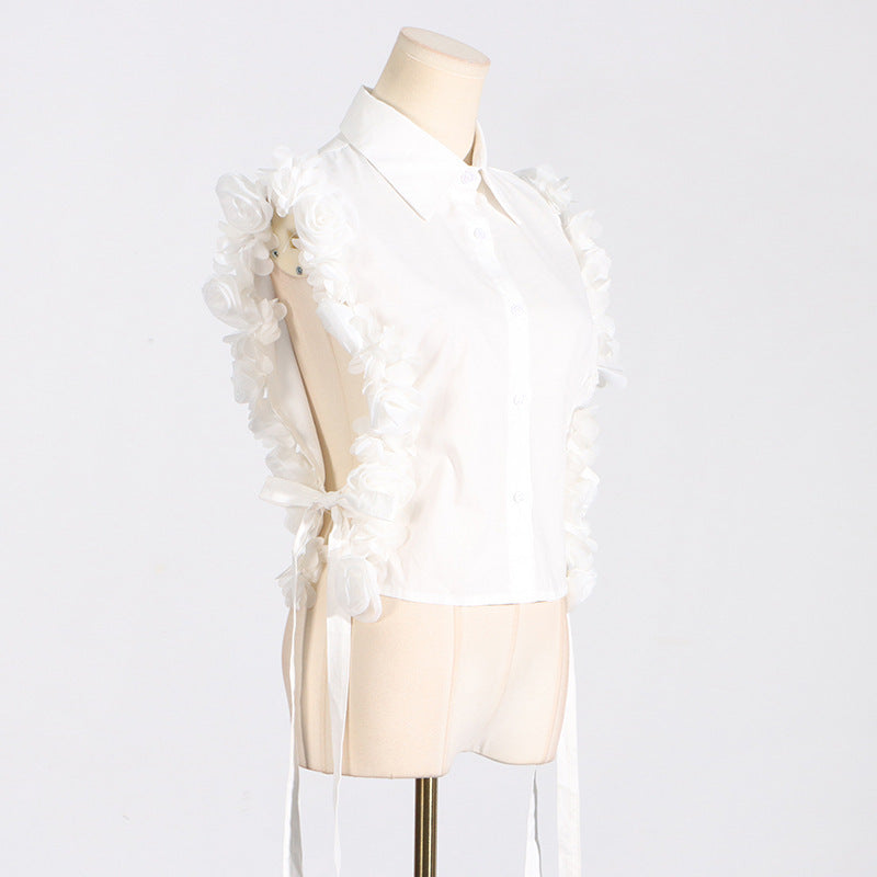 Women’s White Sleeveless Embroidered 3D Flower Shirt S-XL