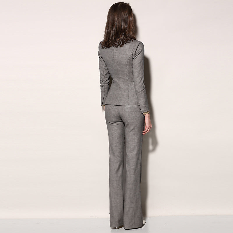 Ensemble tailleur professionnel en laine fine de polyester grise pour femmes