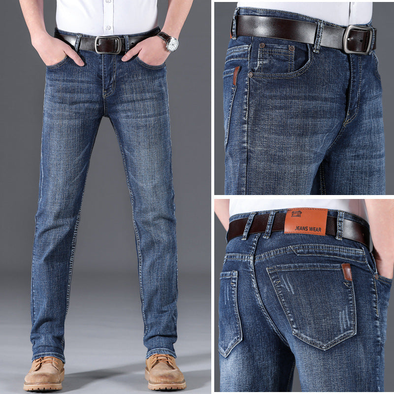 Men's Mid-Waist Straight Slim Denim Jeans