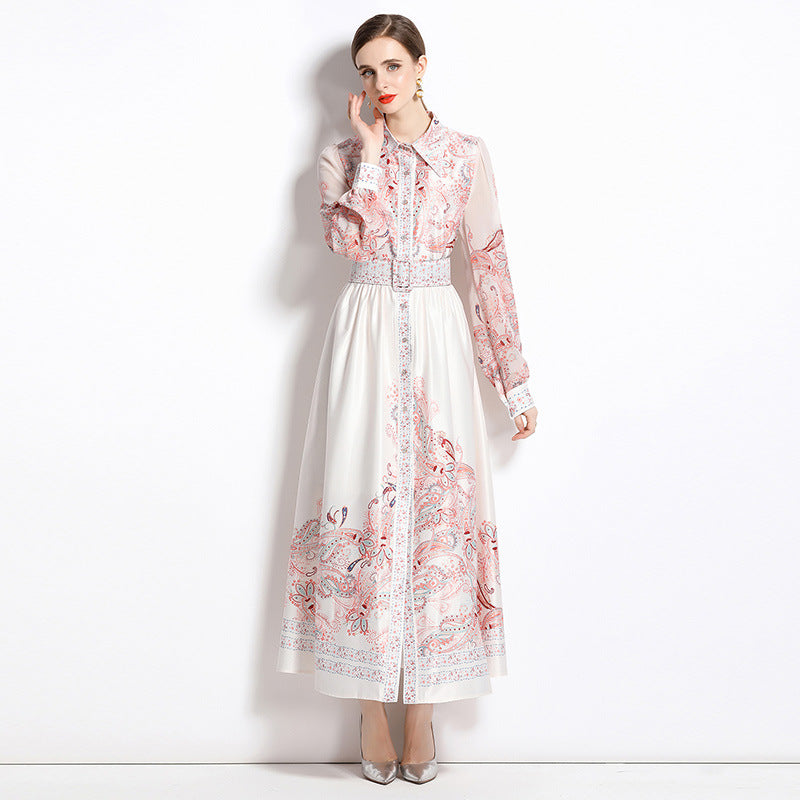 Cardigan Robe Rétro Imprimée Droite Jupe Mi-Longue Manches Longues PVC