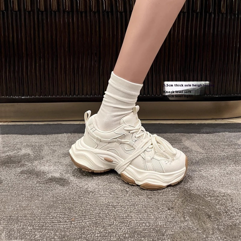 Women's Milky White Light Running Sneakers Spring Platform Dad Shoes