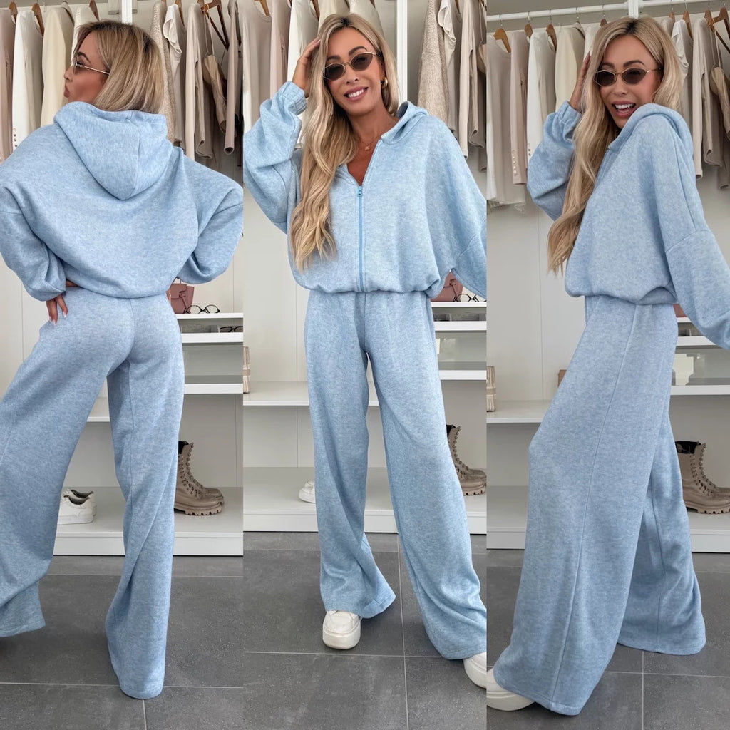 Ensemble deux pièces de pantalon élastique zippé pour femme