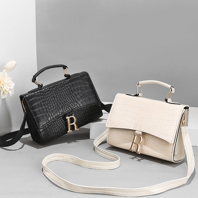 Diagonal Single Shoulder Women's Small Square Handbag with Crocodile Pattern