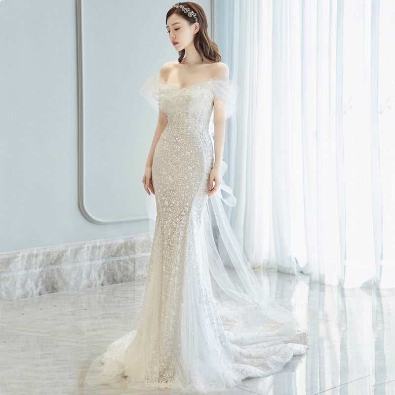 Women's Fashion Simple Long-Sleeve One-Shoulder Princess Dress
