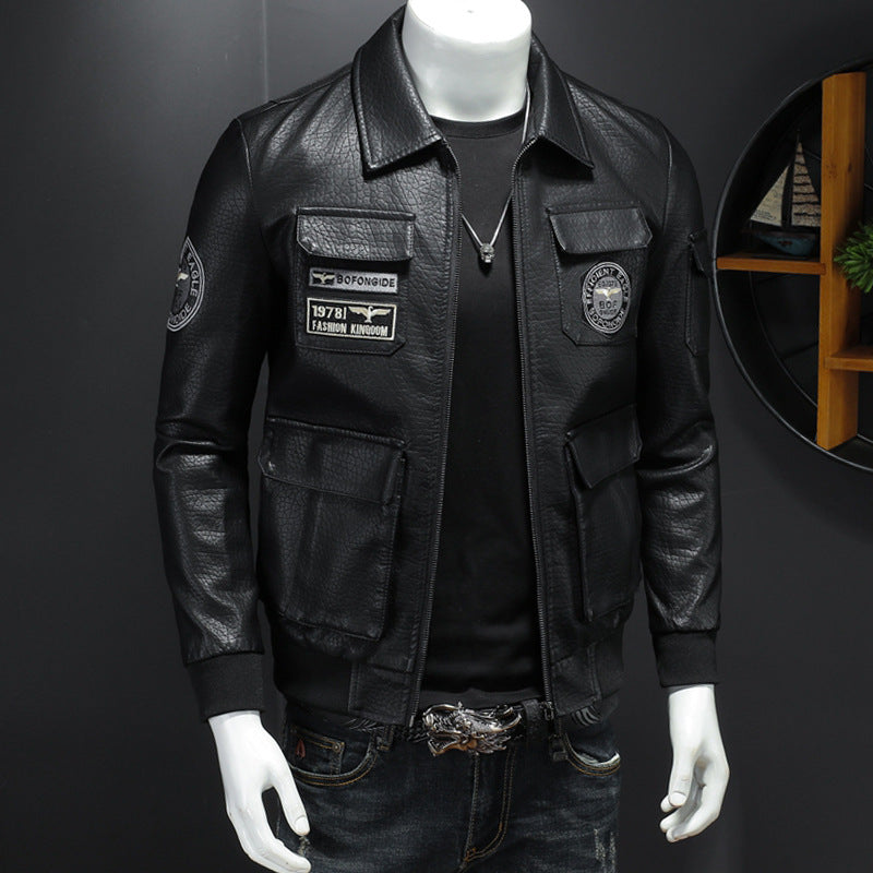 Manteau décontracté homme en similicuir coupe ajustée pour l'automne et l'hiver