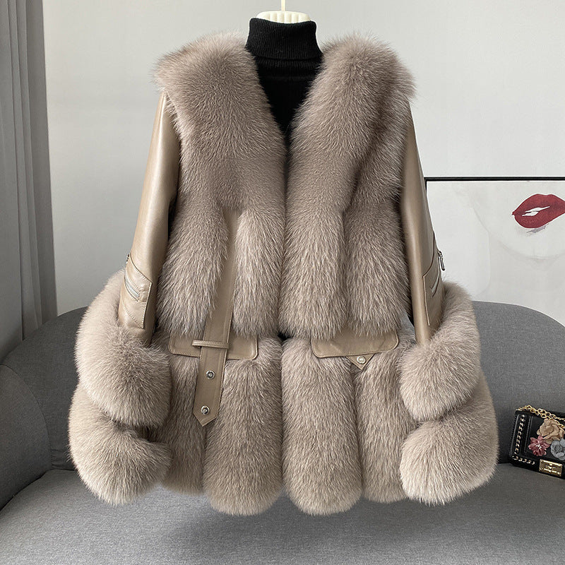 Manteau long une pièce pour femme en fourrure