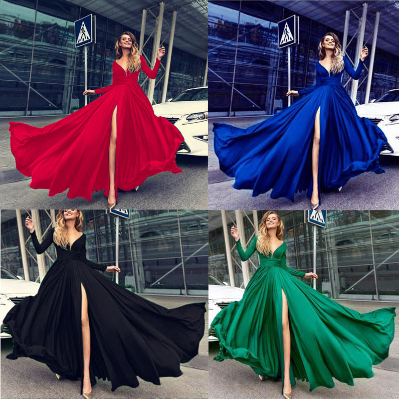 Milk Silk Sexy Deep V Long Sleeve Dress