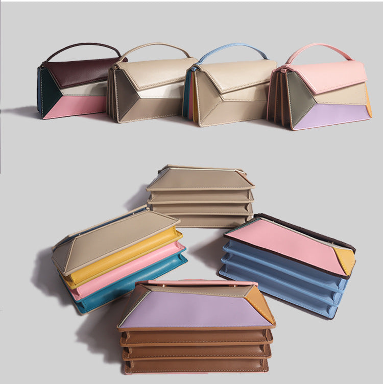 Geometric Color Block Diamond Lattice PU Organ Bag 20CM